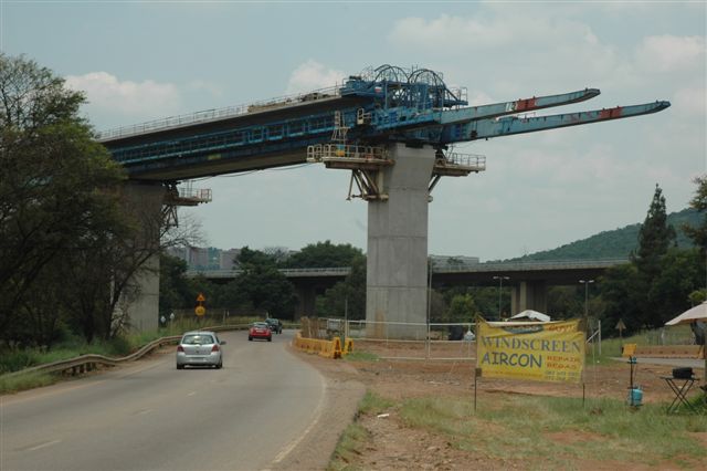 The construction of the Gautrain Eufees road rail bridge, Pretoria. When completed this will be the third bridge in this area. Two rail and one road